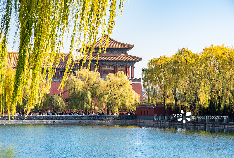 北京故宫护城河金柳西雁翅楼图片素材