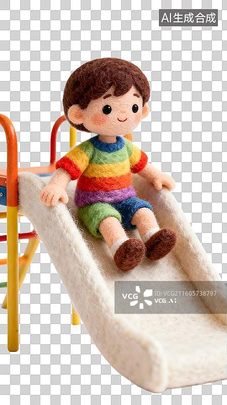 【AI数字艺术】毛线小孩滑梯玩耍可爱场景图片素材