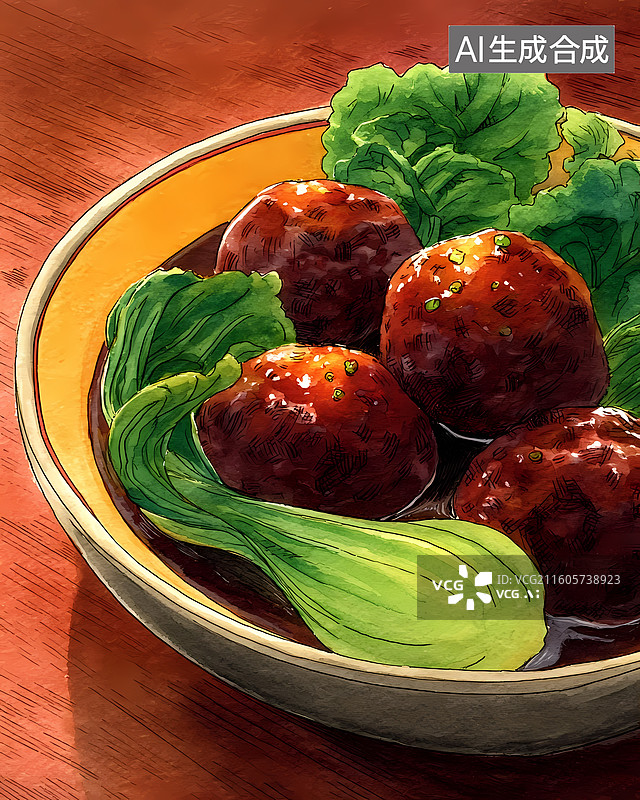 【AI数字艺术】四喜丸子美食插图图片素材