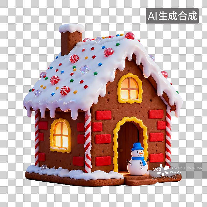 【AI数字艺术】3D圣诞节可爱奶油糖果姜饼屋插画免抠元素图片素材