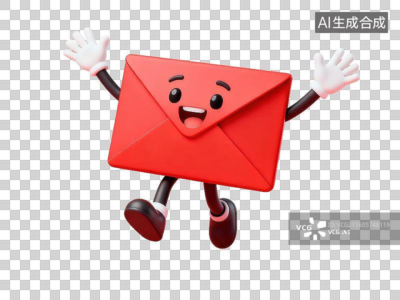【AI数字艺术】红色信封卡通形象跳跃图片素材