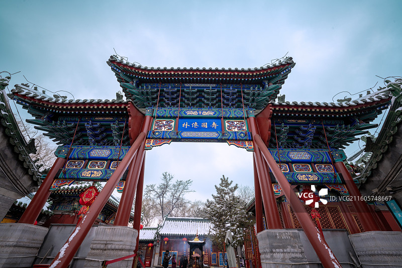 北京后海火神庙雪景图片素材