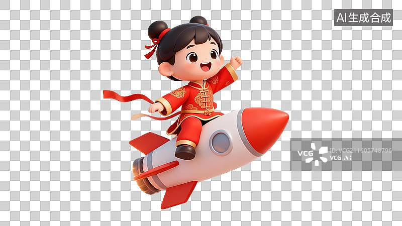 【AI数字艺术】小女孩骑火箭飞行图片素材