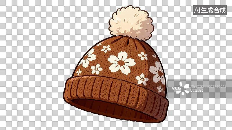 【AI数字艺术】棕色花朵图案毛线帽图片素材