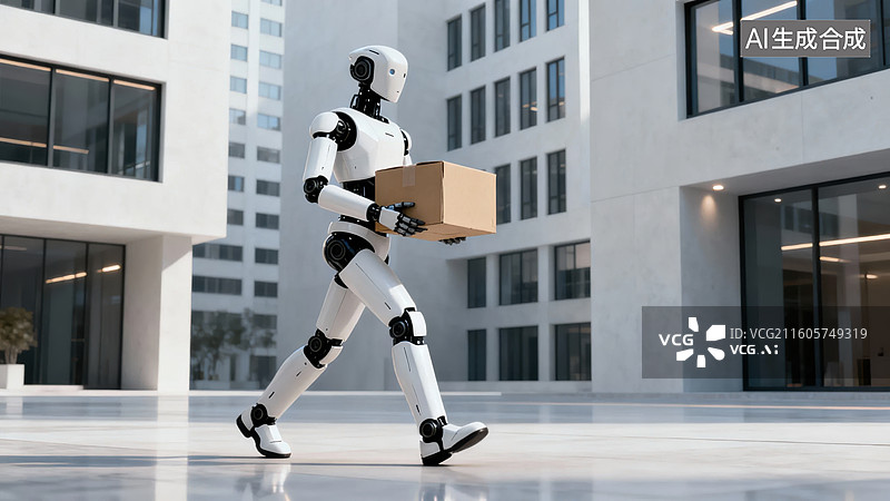 【AI数字艺术】机器人搬运纸箱行走图片素材
