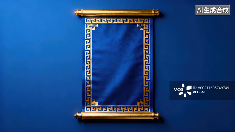 【AI数字艺术】蓝色卷轴挂饰图片素材