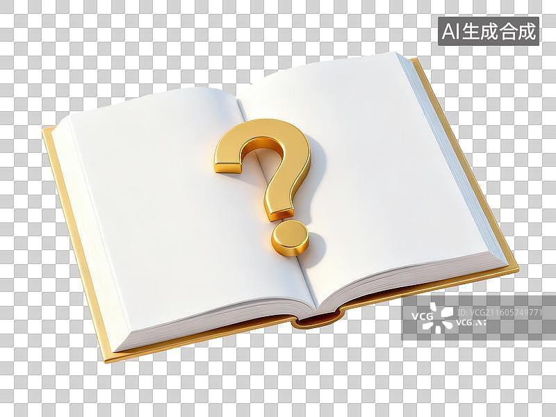 【AI数字艺术】打开的书本上有一个金色问号图片素材