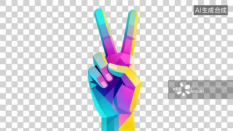 【AI数字艺术】彩色手势比出胜利符号图片素材