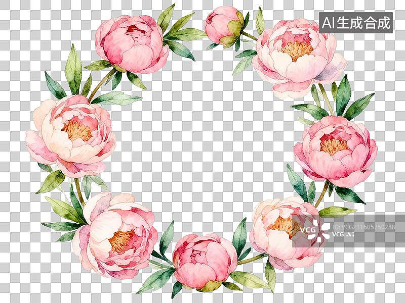 【AI数字艺术】粉色牡丹花环水彩画图片素材