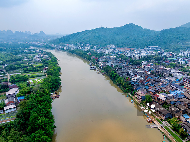中国广西桂林灵川县大圩古镇航拍风光图片素材