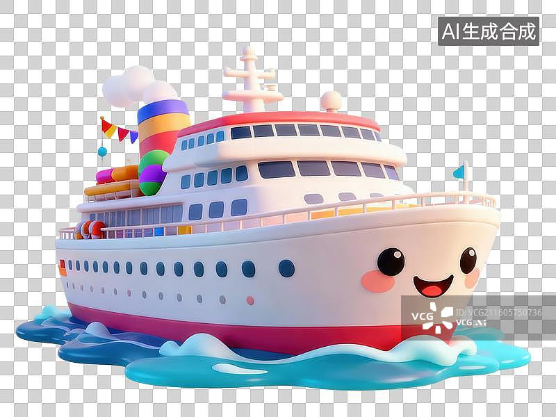 【AI数字艺术】卡通风格的游轮在海上航行图片素材