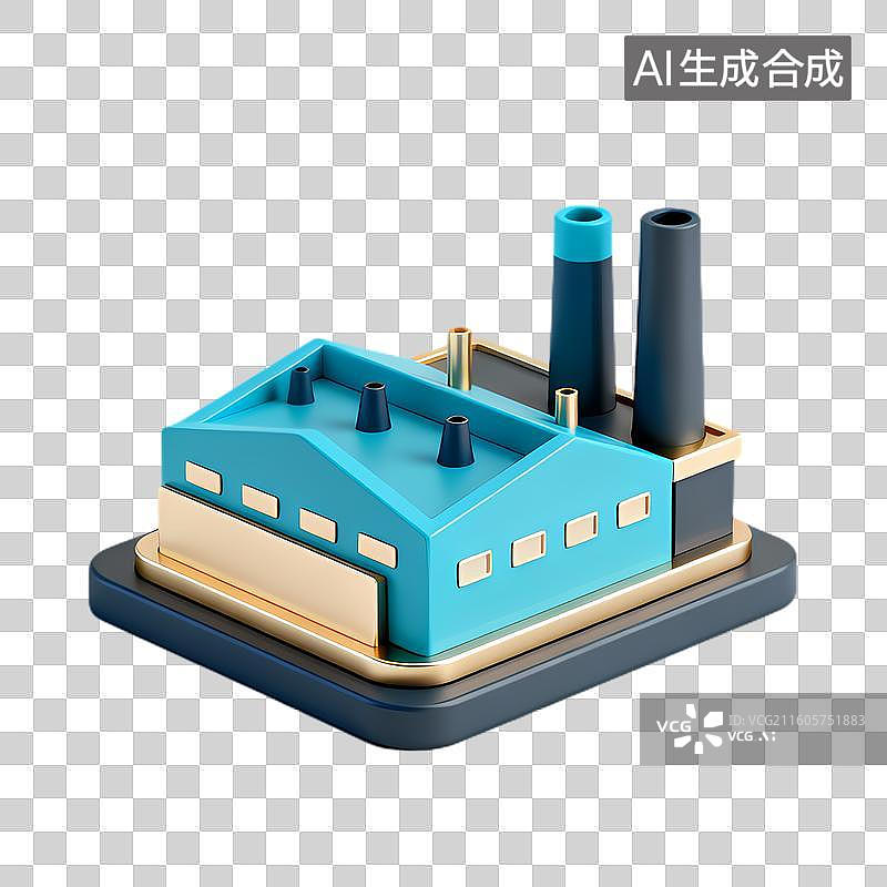 【AI数字艺术】蓝色工业风格工厂建筑图片素材