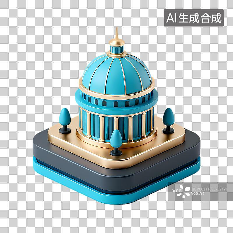【AI数字艺术】蓝色圆顶建筑的立体模型图片素材