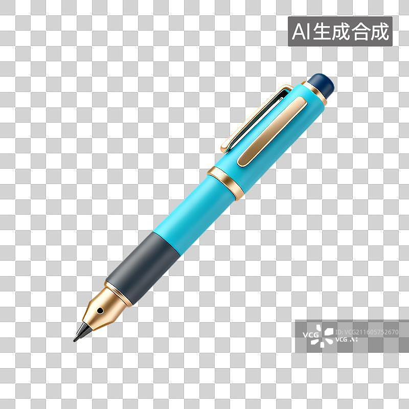【AI数字艺术】一支蓝金色精致钢笔图片素材