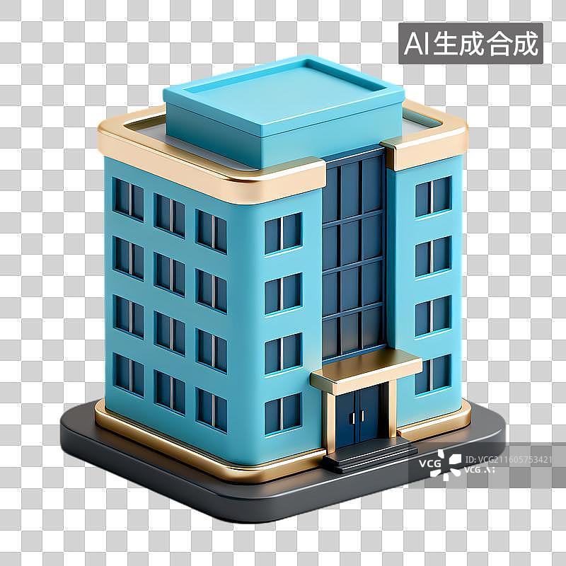 【AI数字艺术】蓝色金色相间的建筑模型图片素材