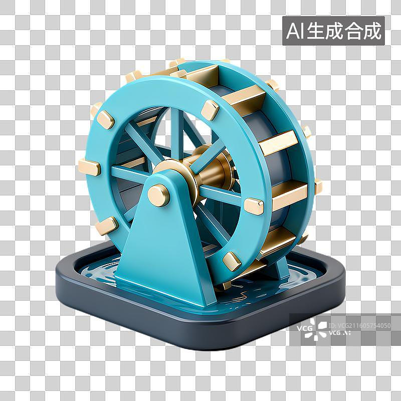 【AI数字艺术】蓝色金色装饰水轮装置图片素材