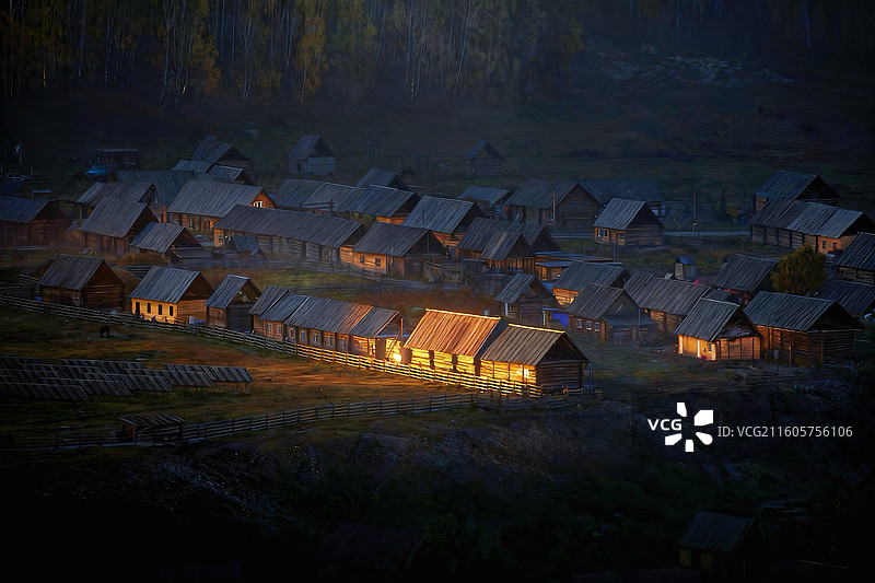 木屋的光影-拍摄新疆禾木桥图片素材