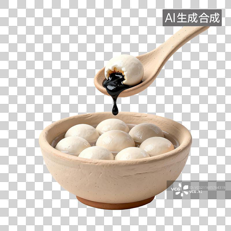 【AI数字艺术】碗中带黑芝麻馅的汤圆图片素材
