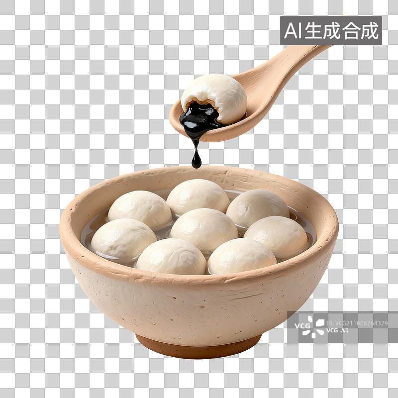 【AI数字艺术】碗中带黑芝麻馅的汤圆图片素材