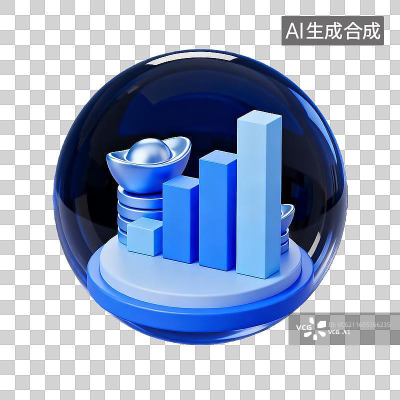 【AI数字艺术】蓝色思想球体里的股票升值图片素材