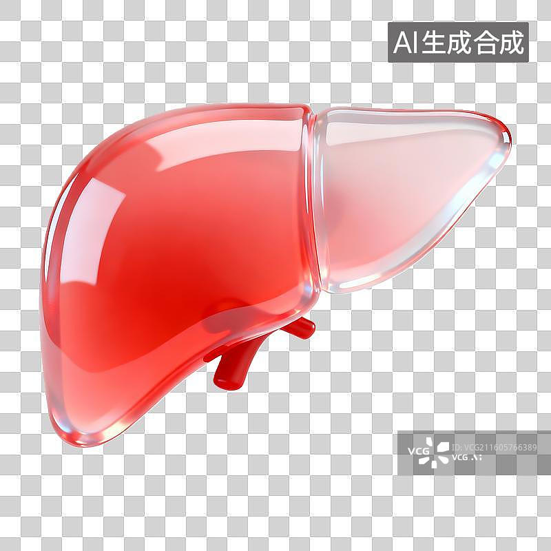【AI数字艺术】3D立体轻拟物玻璃风格医疗主题肝脏插画免抠元素图片素材