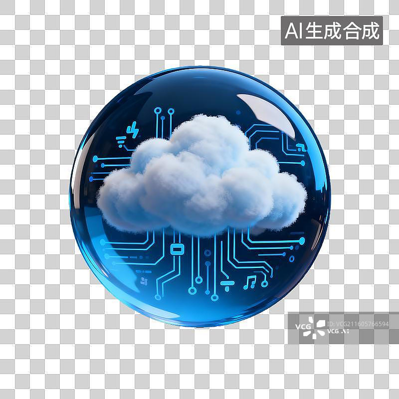 【AI数字艺术】蓝色思想球体里的数据云图片素材