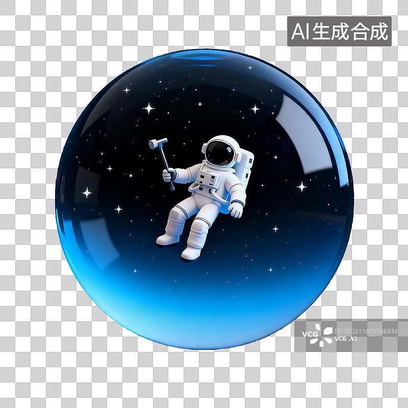 【AI数字艺术】蓝色思想球体里的太空探索宇航员图片素材