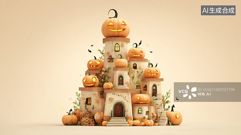 【AI数字艺术】万圣节南瓜屋图片素材