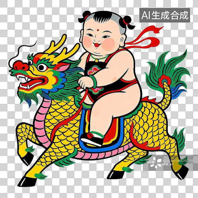 【AI数字艺术】年画里的麒麟送子寓意图像图片素材