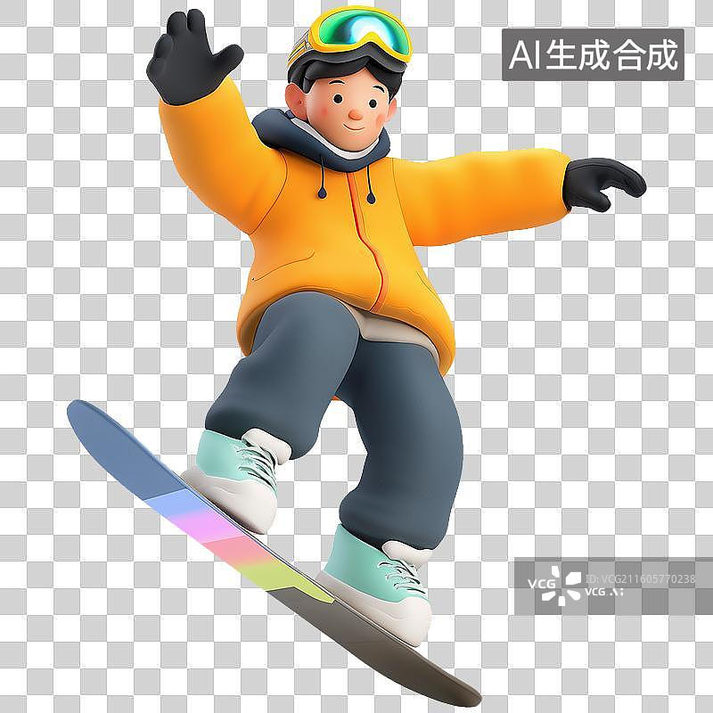 【AI数字艺术】中国节日冰雪节3D拟物风格单板滑冰元素图片素材