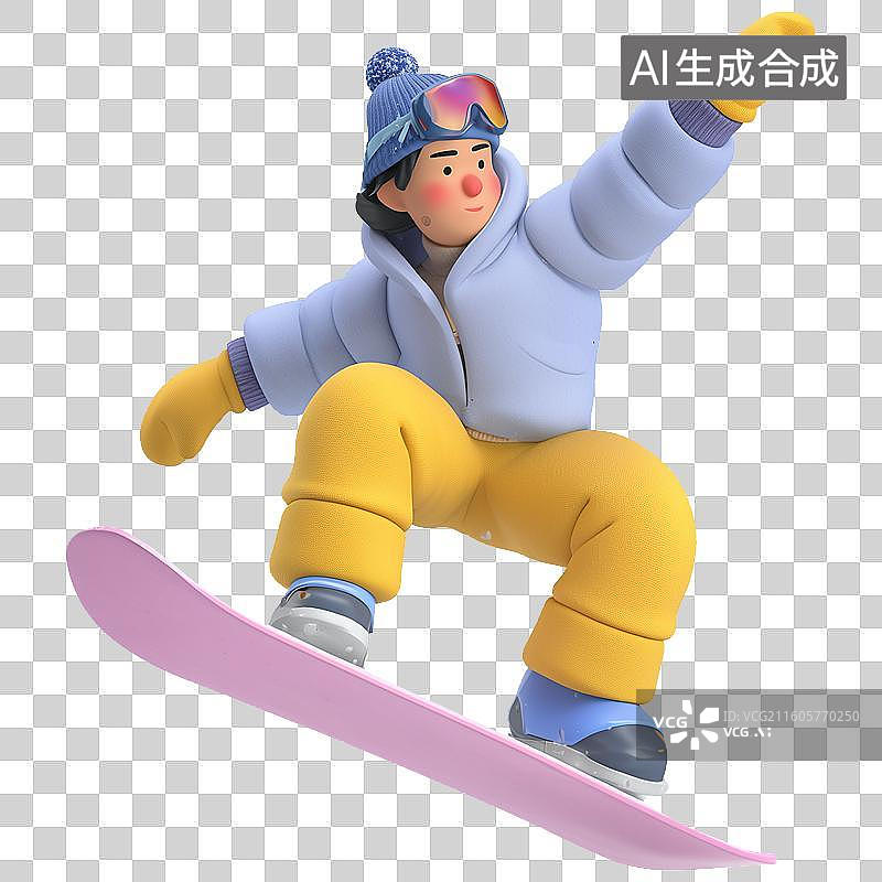 【AI数字艺术】中国节日冰雪节3D拟物风格单板滑冰元素图片素材