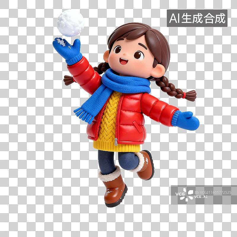 【AI数字艺术】冬日玩雪球的欢乐小女孩图片素材