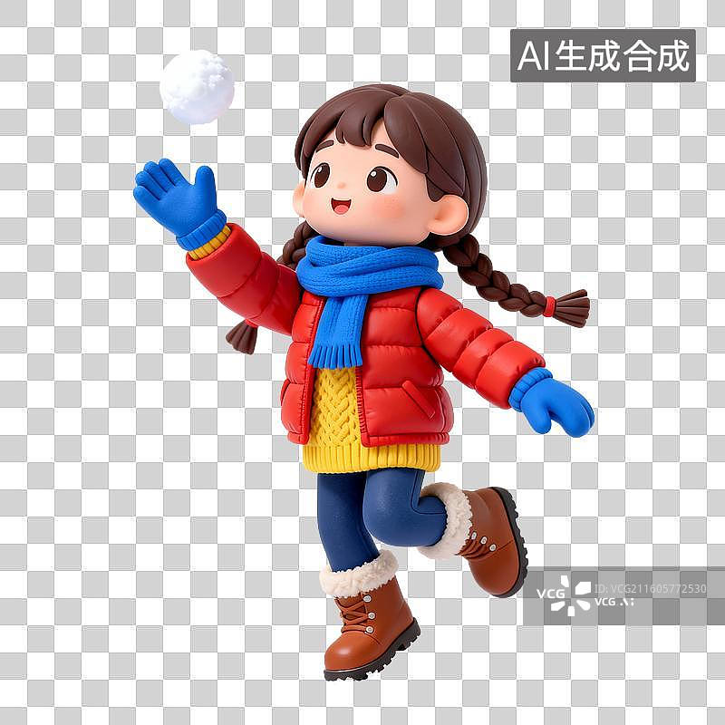 【AI数字艺术】冬日玩雪球的欢乐小女孩图片素材