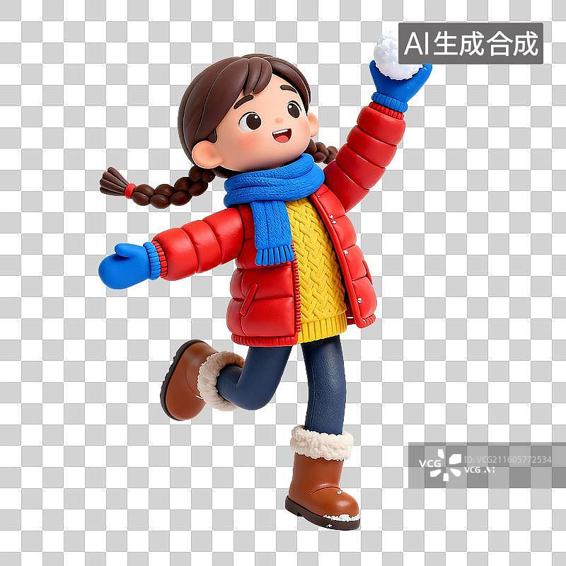 【AI数字艺术】冬日玩雪球的欢乐小女孩图片素材