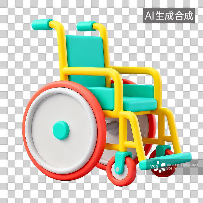 【AI数字艺术】3D立体轻拟物风格医疗主题轮椅插画免抠元素图片素材