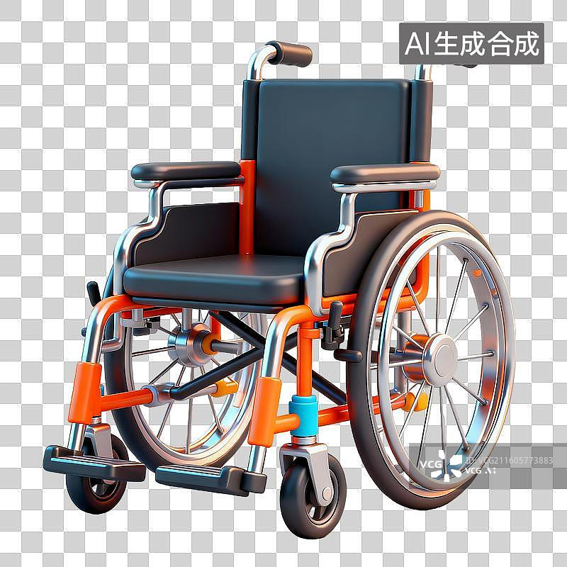 【AI数字艺术】3D立体轻拟物风格医疗主题轮椅插画免抠元素图片素材