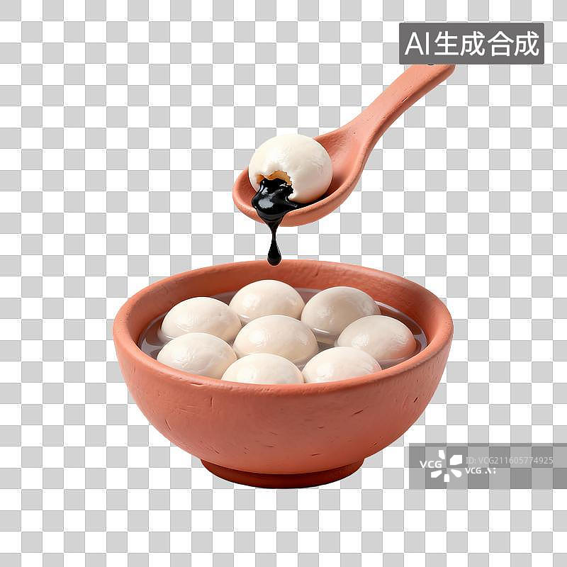 【AI数字艺术】碗中带黑芝麻馅的汤圆图片素材