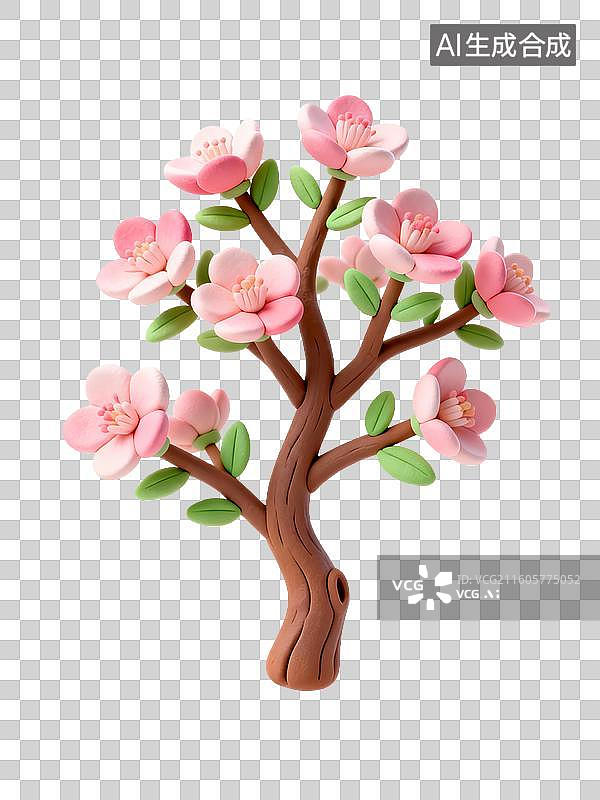【AI数字艺术】3d粘土风格的桃花树图片素材