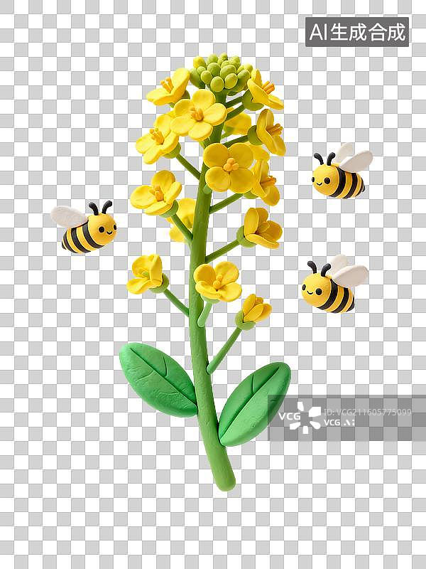 【AI数字艺术】彩色黏土花朵蜜蜂图片素材