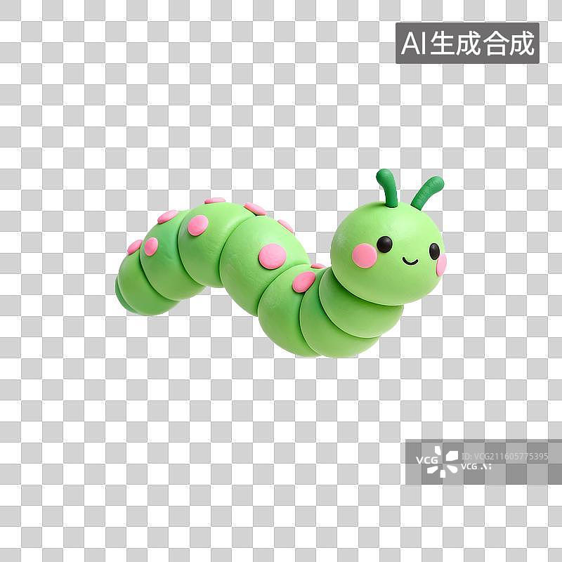 【AI数字艺术】可爱绿色粘土毛毛虫图片素材