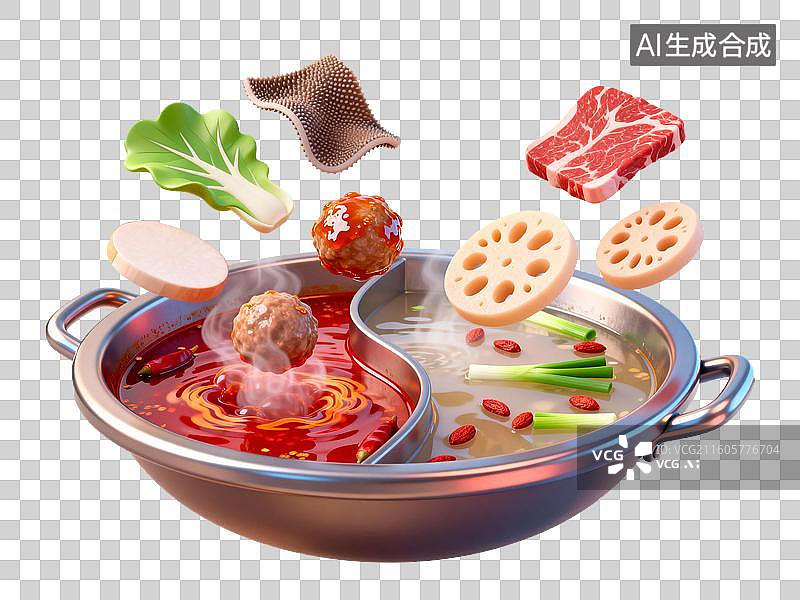 【AI数字艺术】四川火锅3D轻拟物风格免抠元素图片素材