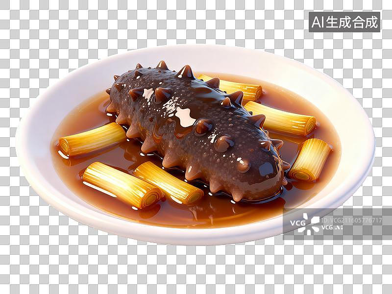 【AI数字艺术】葱烧海参3D轻拟物风格免抠元素图片素材