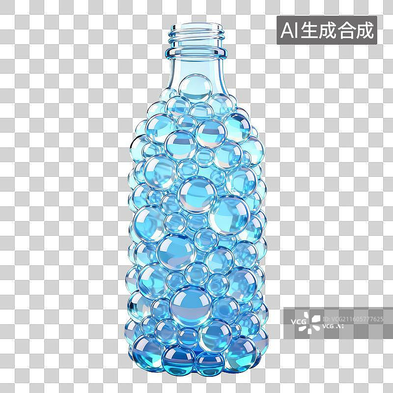 【AI数字艺术】3D透视效果绘无数彩色泡沫组成淡蓝色玻璃瓶图片素材