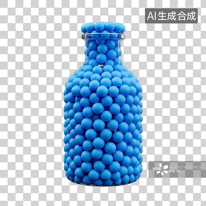 【AI数字艺术】3D海洋球组成的瓶子图片素材