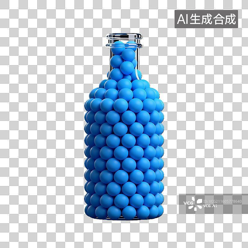 【AI数字艺术】3D海洋球组成的瓶子图片素材