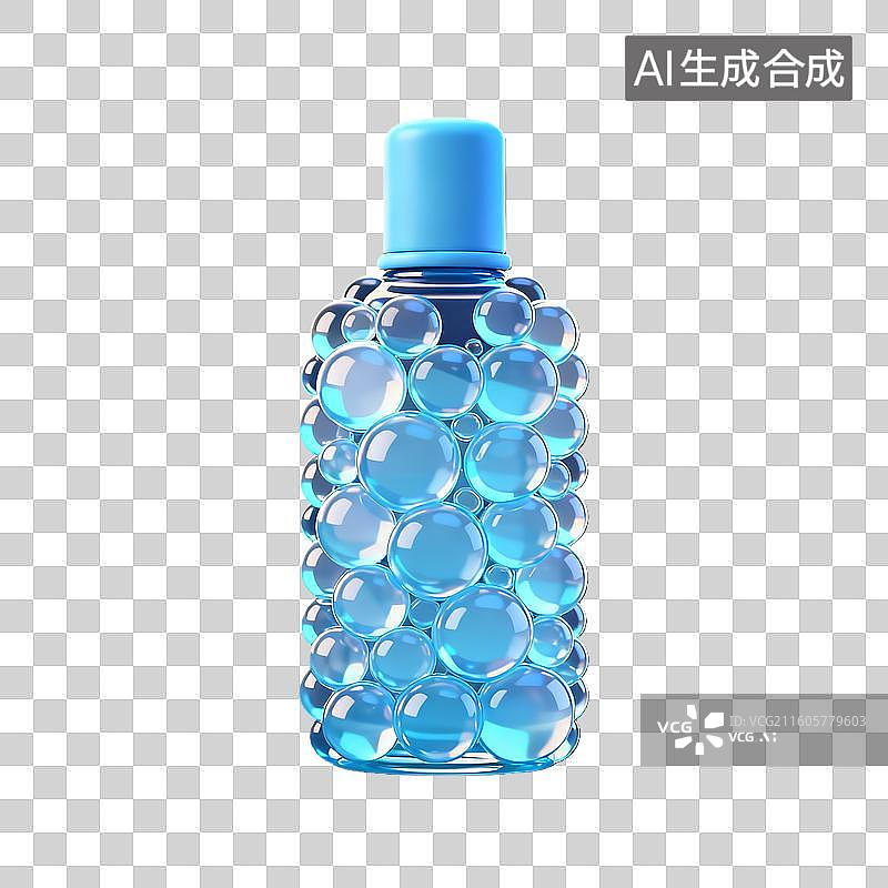 【AI数字艺术】3D透视效果绘无数彩色泡沫组成淡蓝色化妆水图片素材