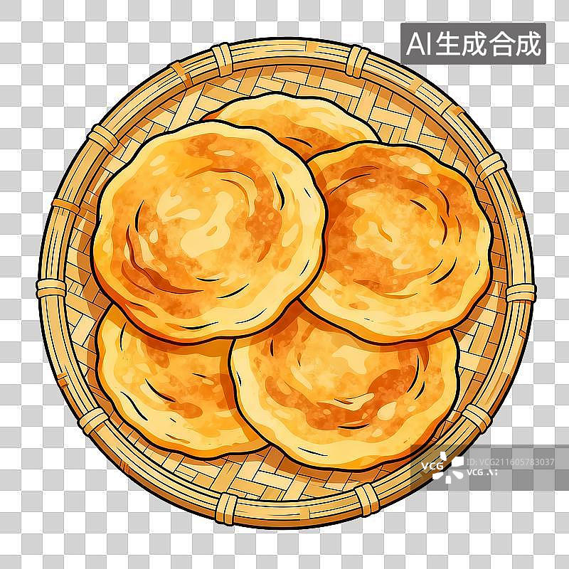 【AI数字艺术】竹编簸箕里的肉火烧图片素材