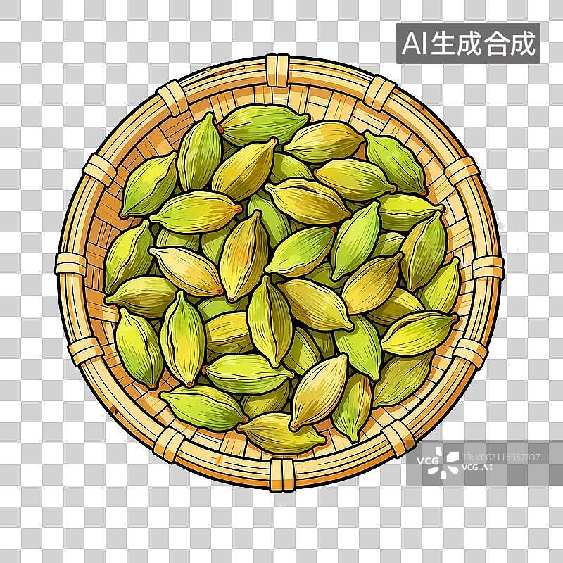 【AI数字艺术】竹编簸箕里的豆蔻图片素材