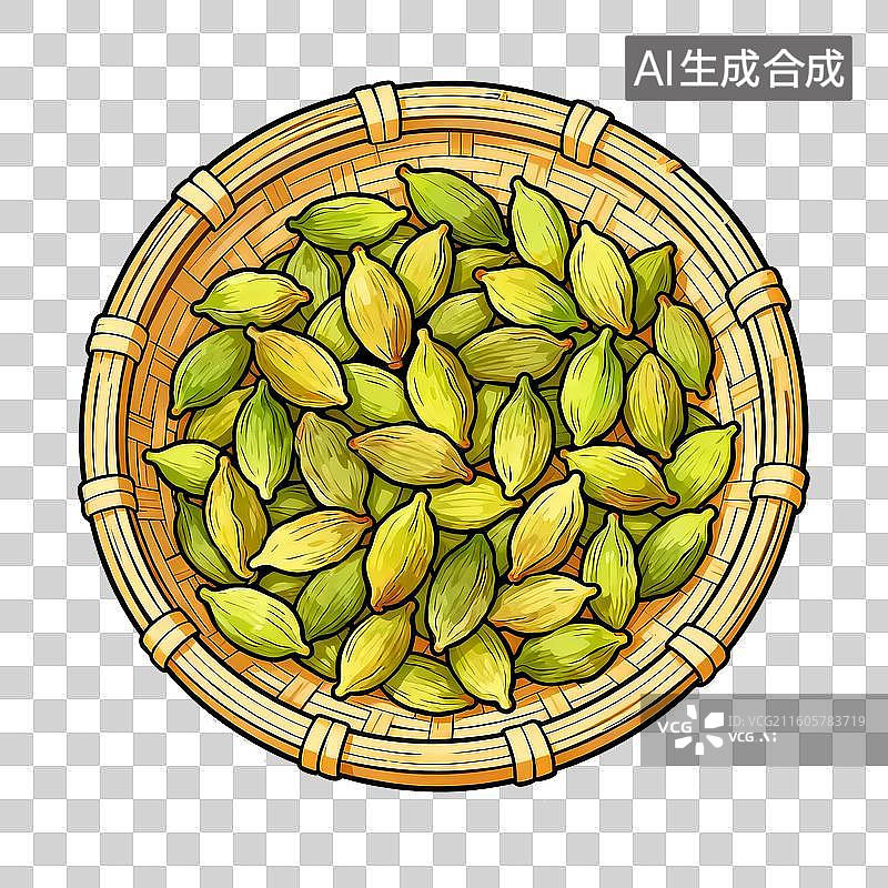 【AI数字艺术】竹编簸箕里的豆蔻图片素材