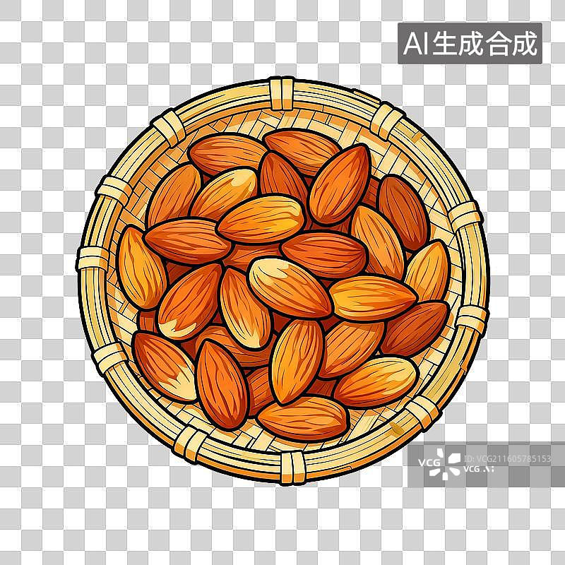 【AI数字艺术】竹编簸箕里的巴旦木图片素材